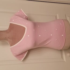 Sydney Easton Pink with White Embroidery Short Sleeved Sweater, Size PS.  EUC